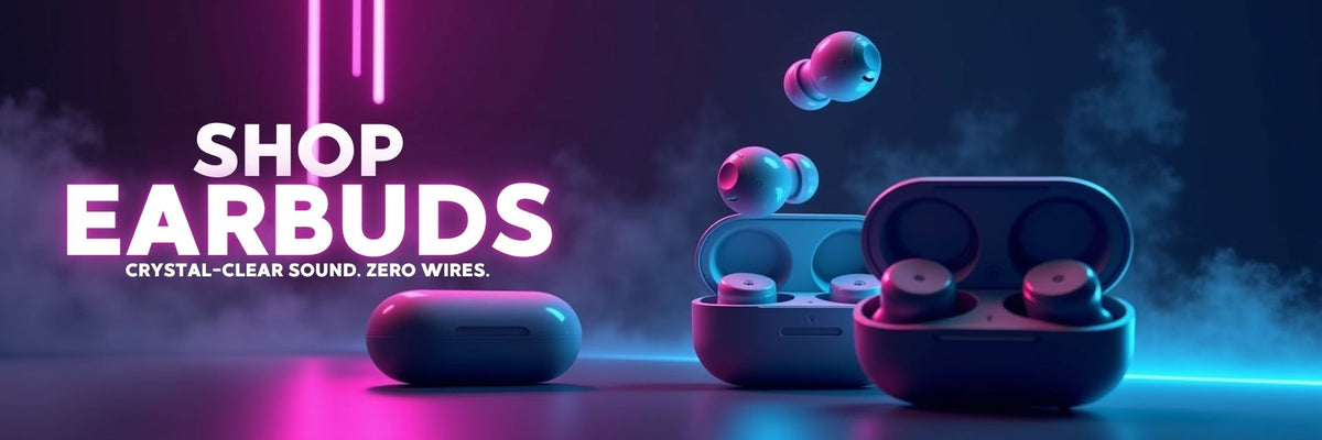 Earbuds banner featuring true wireless earbuds for music and calls – Vorax South Africa