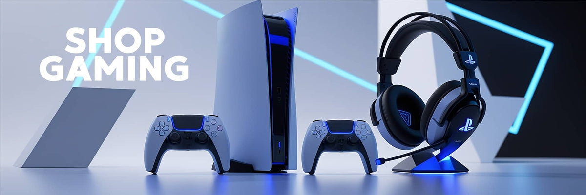 Console gaming accessories banner showcasing consoles, games, wireless controllers, and console cameras for Xbox, PlayStation, and Nintendo – Vorax South Africa.