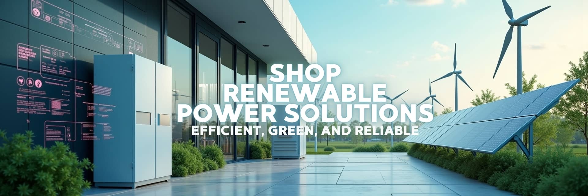Renewable power solutions banner featuring solar panels, wind turbines, and energy storage systems for sustainable and eco-friendly energy – Vorax South Africa