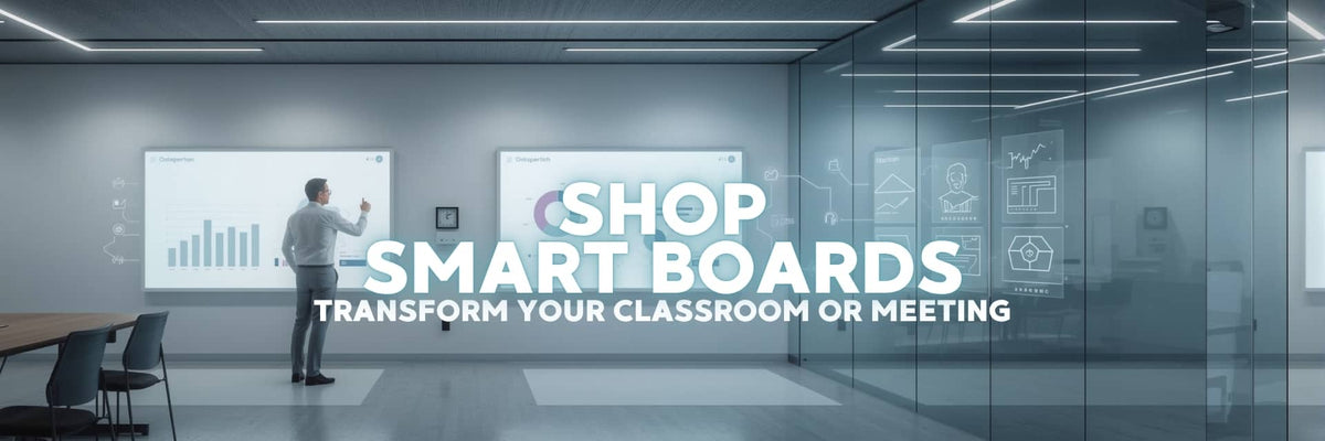 Smart boards banner featuring Samsung, ViewSonic, and Hisense interactive displays for education and business collaboration – Vorax South Africa.