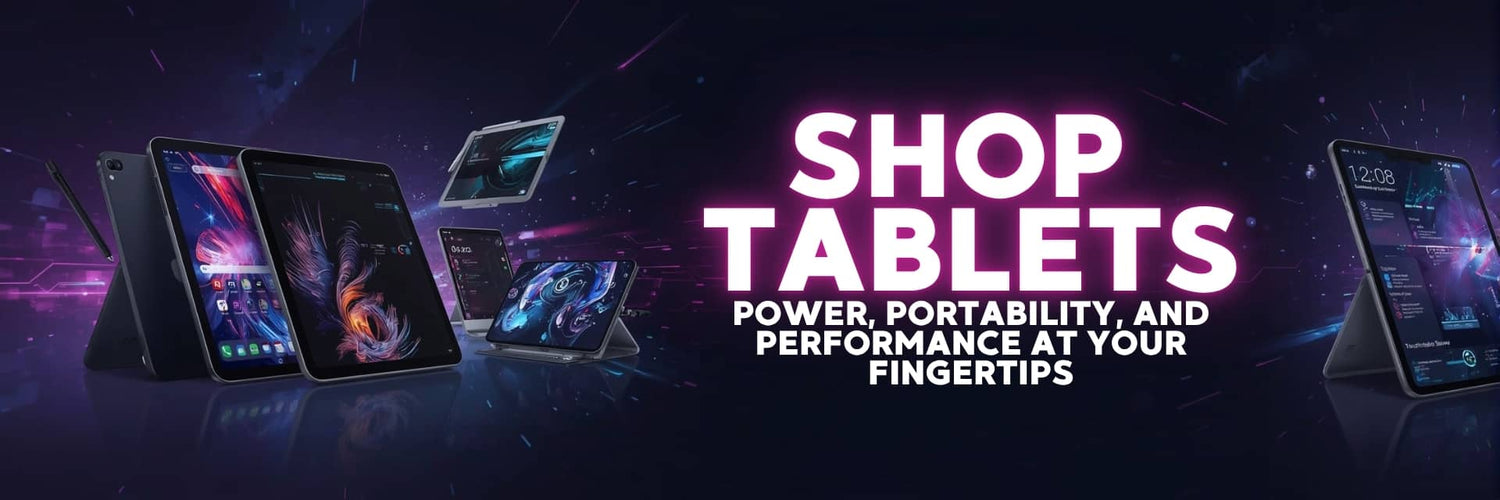 Tablets banner featuring Samsung, Blackview, Xtouch, Oscal, Cubot, and Ulefone tablets for work, entertainment, and on-the-go use – Vorax South Africa.