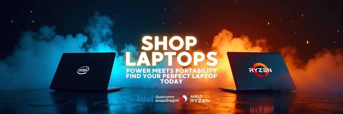 Modern Intel, AMD Ryzen, and Snapdragon laptops displayed on desk – lightweight notebooks for work, gaming, and study – Vorax South Africa