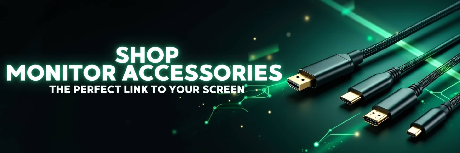 Computer monitor accessories banner featuring stands, HDMI cables, screen filters, wall mounts, and USB hubs for ergonomic and efficient setups – Vorax South Africa.