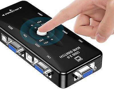 UniQue 4 Port VGA KVM Manual USB Switch with button and LED indicators.