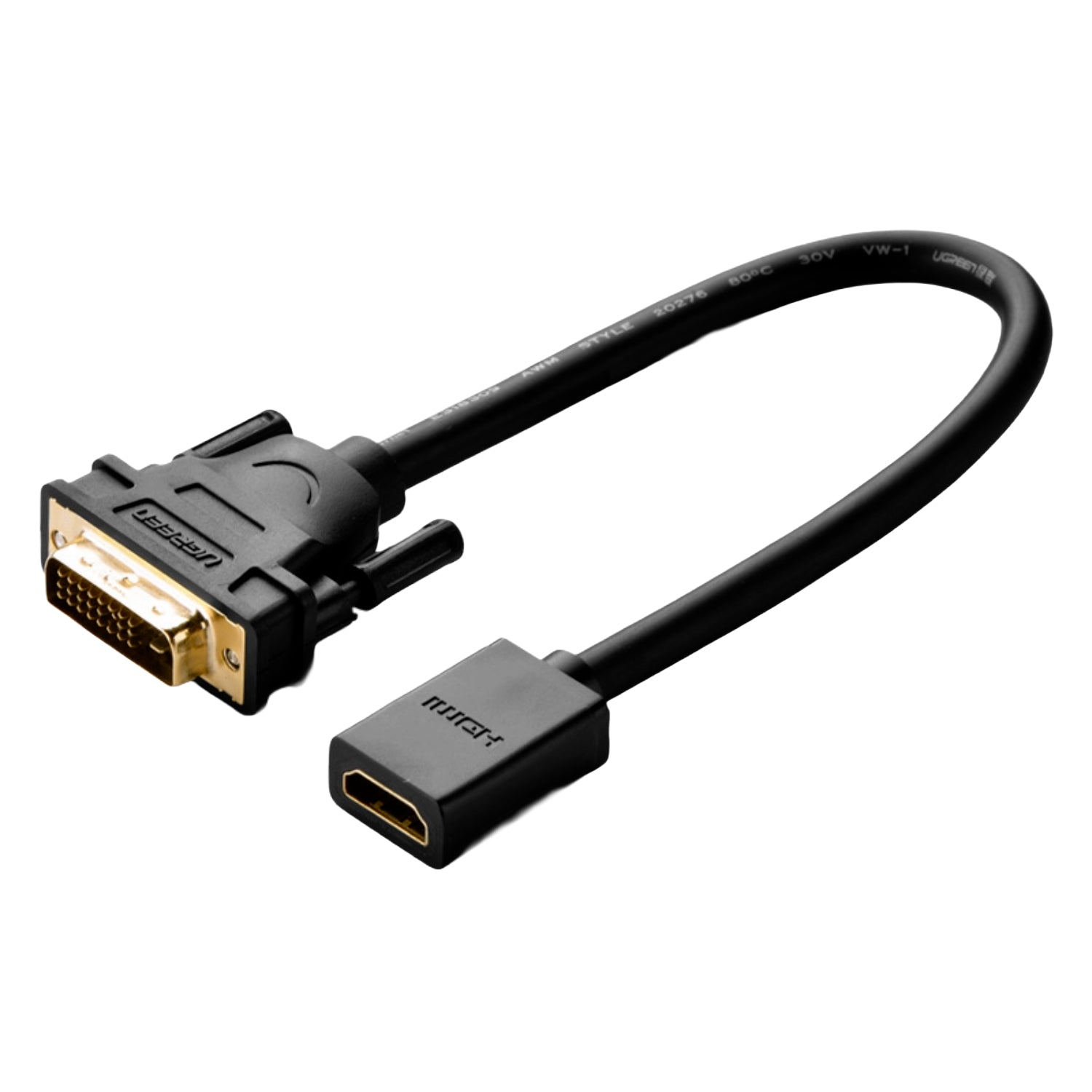 UGreen DVI to HDMI Cable Adapter 15cm | Male to Female | 1080p Full HD – Black