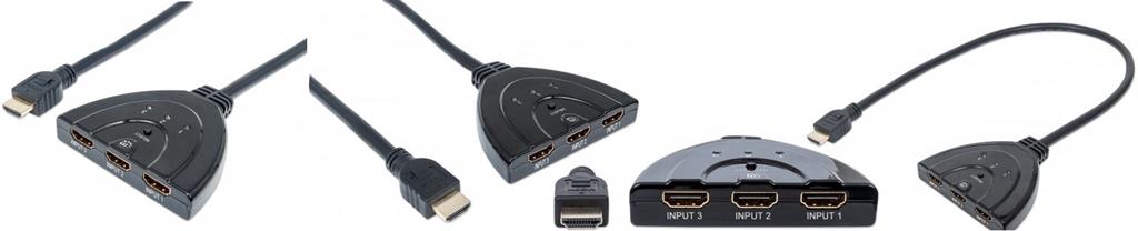 Manhattan 3-Port HDMI Switch for connecting multiple HDMI devices to one display.