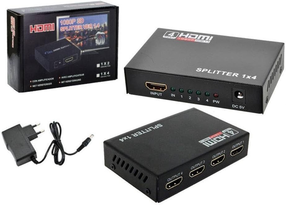 UniQue 4K Ultra HD 4 Port HDTV Splitter with 1 input and 4 outputs.