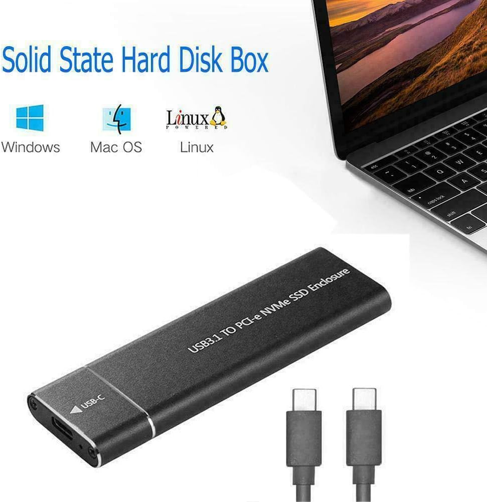 UniQue M.2 NVME NGFF to USB C SSD enclosure with aluminum design and USB 3.1 interface.