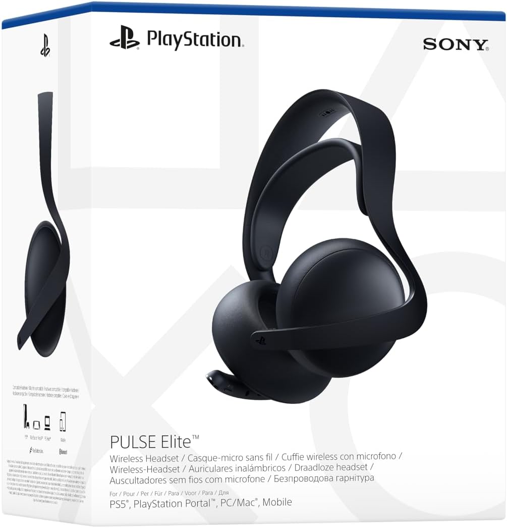 Sony PlayStation 5 PULSE Elite Wireless Headset in black with retractable microphone.