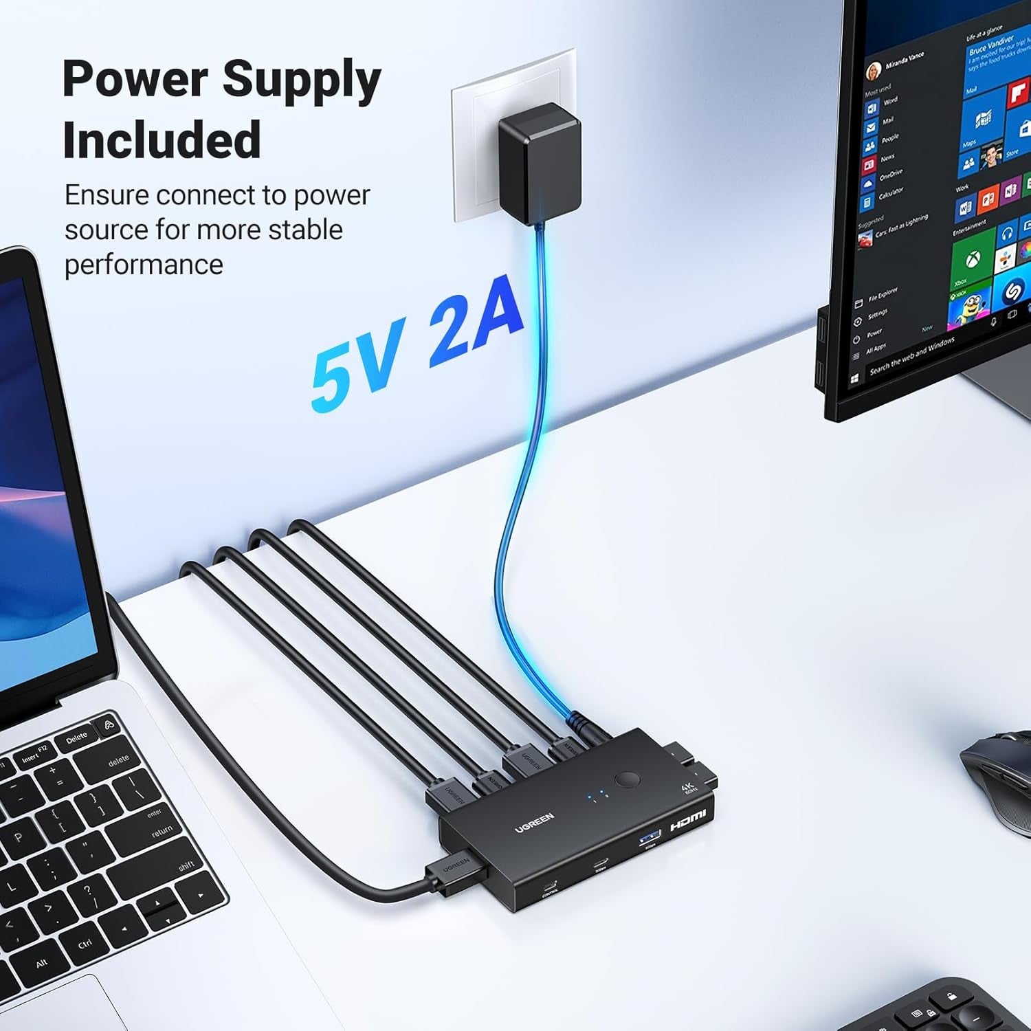 UGreen 2-In-1 HDMI KVM Switch 4 USB Ports 4K@60Hz–Black