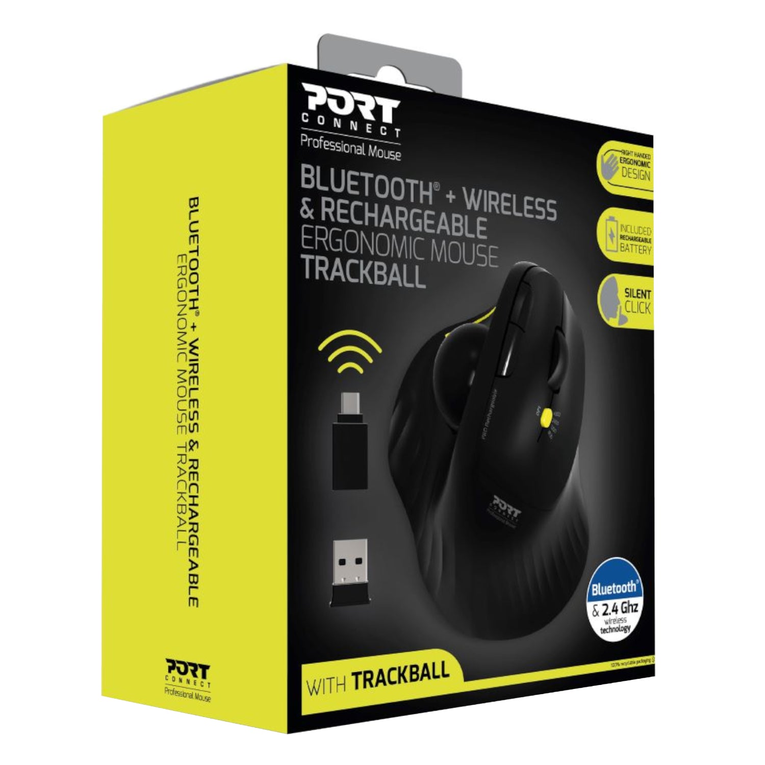 Port Connect Bluetooth + Wireless Rechargeable Ergonomic Trackball Mouse