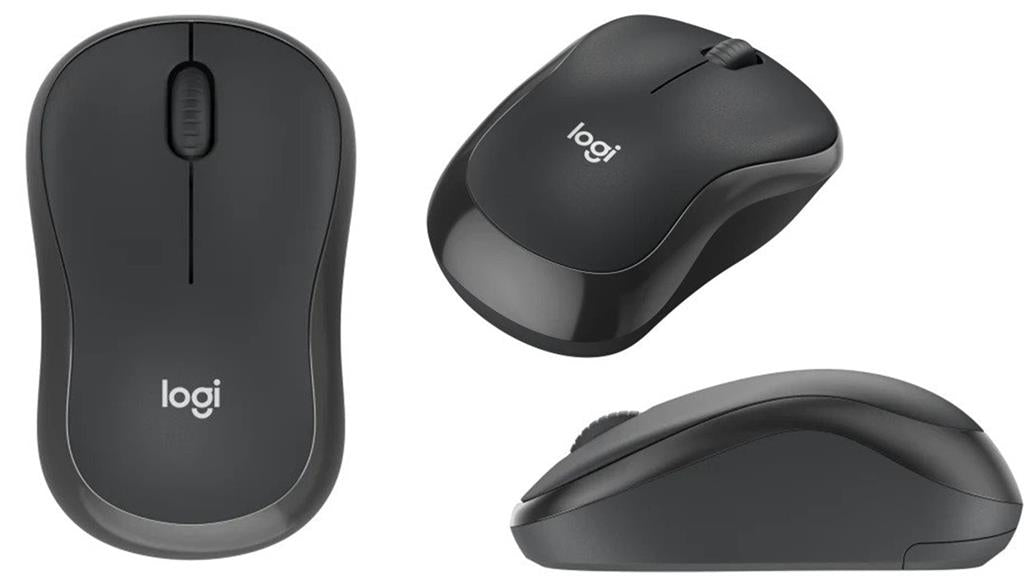 Logitech M240 Silent Bluetooth ambidextrous mouse in black with ergonomic design.