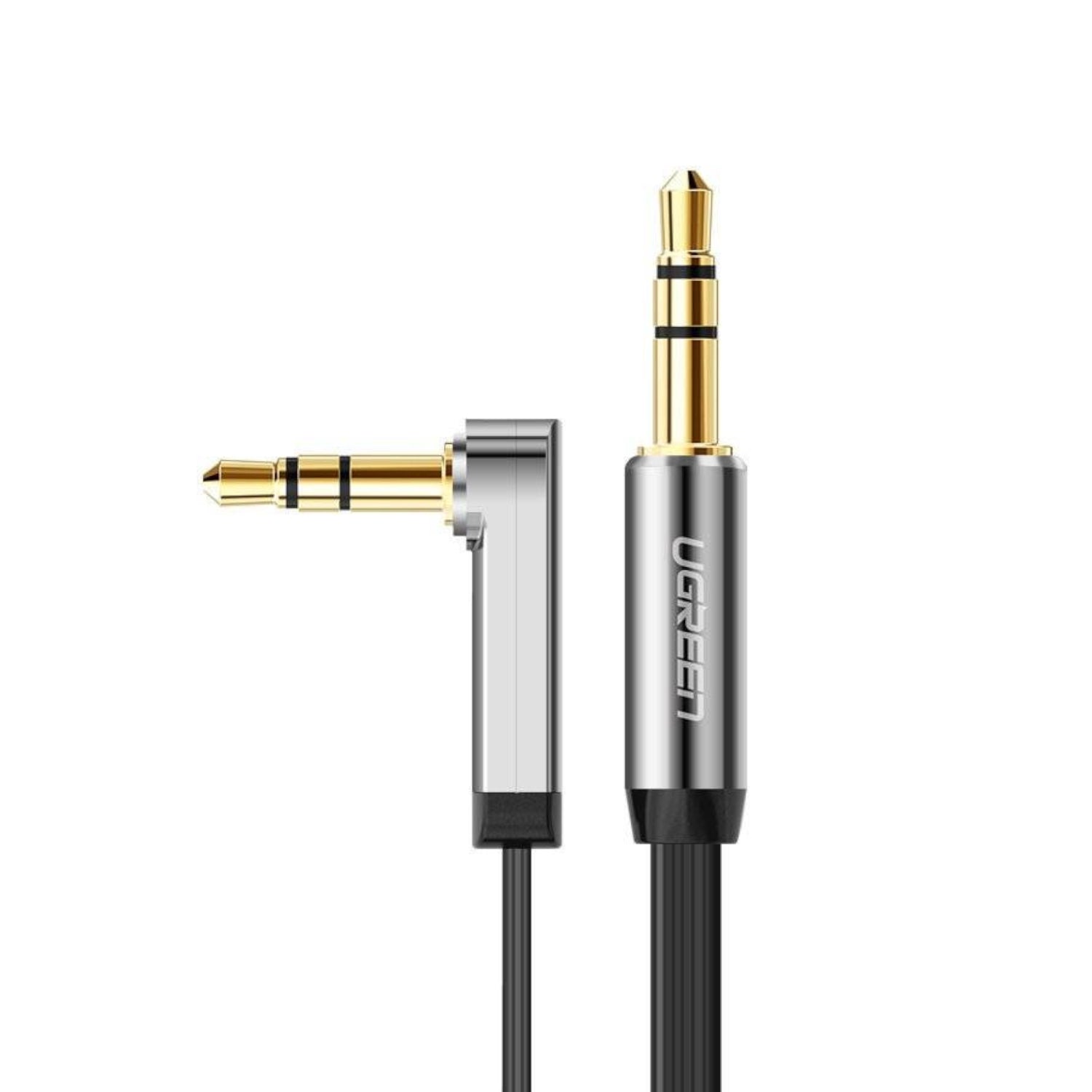 UGreen AV119 Right-angled 3.5mm Flat Aux Cable 2m - Black/Silver
