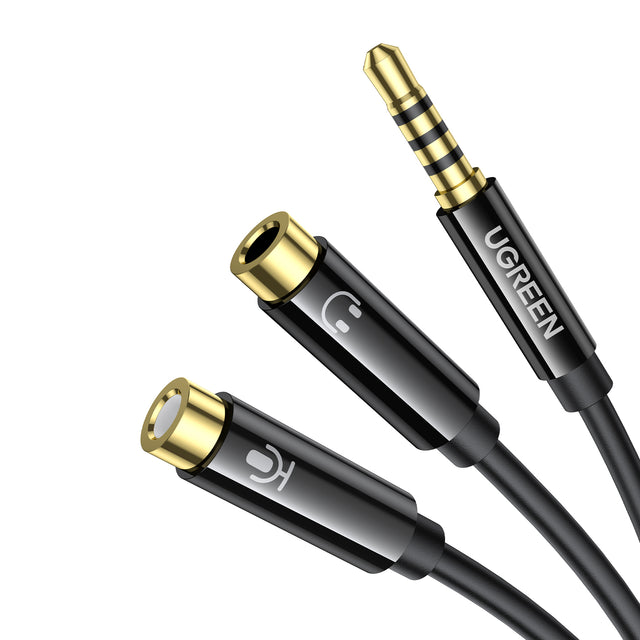 UGreen AV141 3.5mm Headset Splitter Cable (1x Male to 2x Female) 20cm - Black
