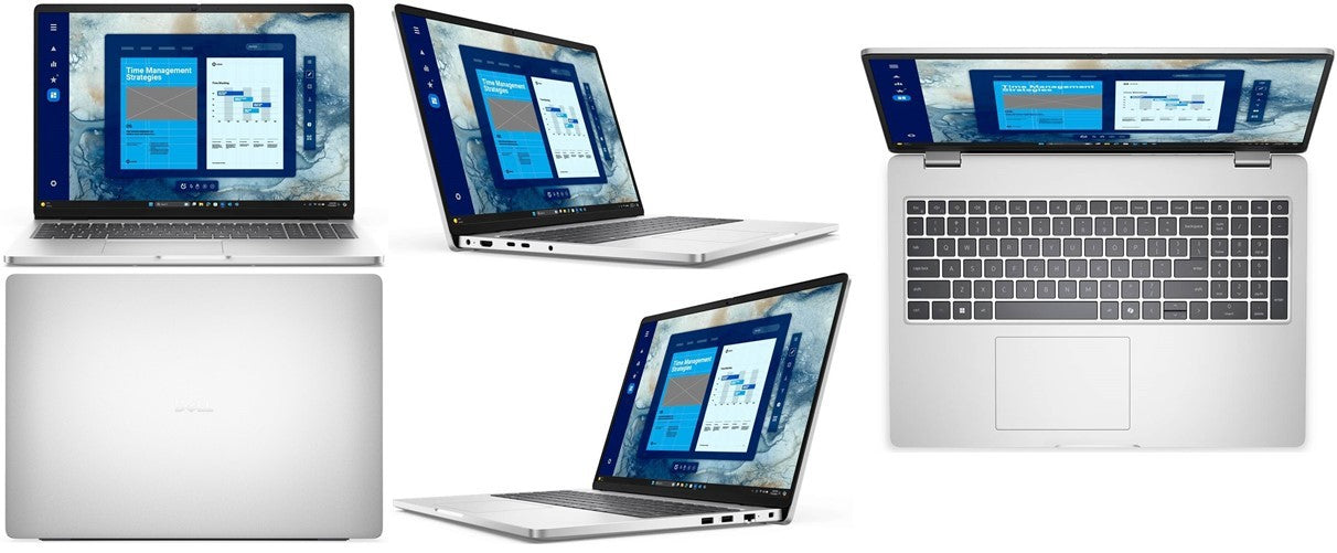 Dell Pro 16 PC16250 Laptop showcasing a sleek design with a 16-inch display and ports for connectivity.