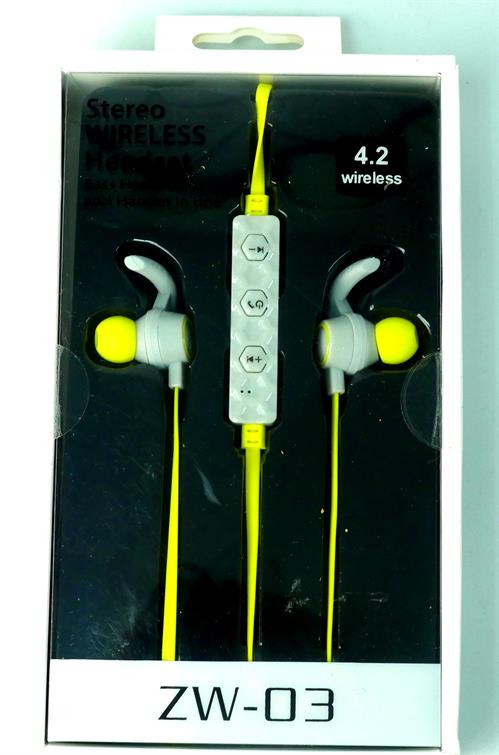 Geeko ZW-03 Wireless Bluetooth Earphones in yellow, showcasing sleek design and wireless functionality.