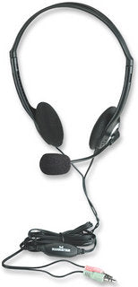 Manhattan Stereo Headset with microphone, featuring foam earpads and inline volume control.