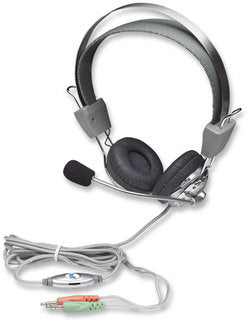 Manhattan Stereo Headset with microphone, adjustable headband, and volume control.