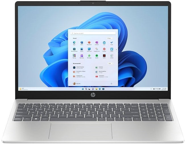 HP 15 FC0053NI laptop featuring AMD Ryzen 5, 16GB RAM, 512GB SSD, and FHD display. Ideal for productivity and casual use.