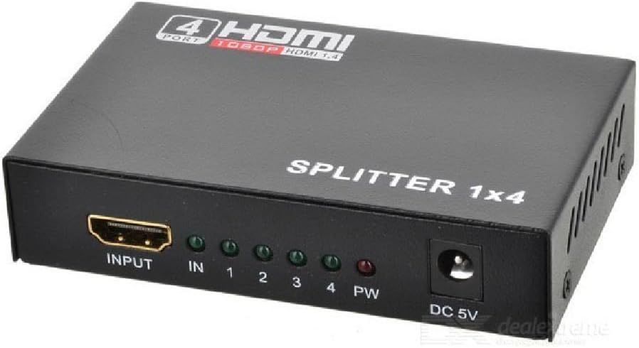 UniQue 4K Ultra HD 4 Port HDTV Splitter with 1 input and 4 outputs.