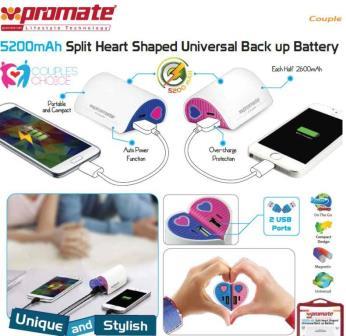 Promate Couple 5200mAh Split Heart Universal Backup Battery image showing two halves.