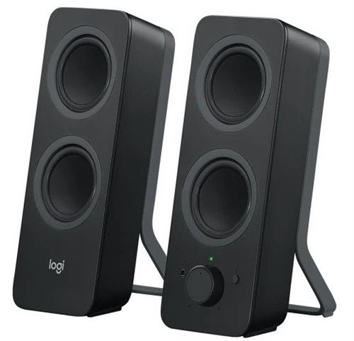 Logitech Z207 2.0 Stereo PC Speakers with Bluetooth, compact design, and controls.