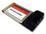 STLabs 1394A 3 Port CardBus Adapter in retail box, ideal for enhanced connectivity.