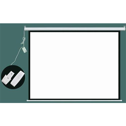 Esquire motorized projector screen 180x180cm with RF remote control, ideal for home and business use.