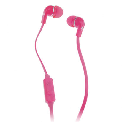 iDance Hedrox-IN 20 In-Ear Stereo Earphones in Pink with microphone and flat cable.