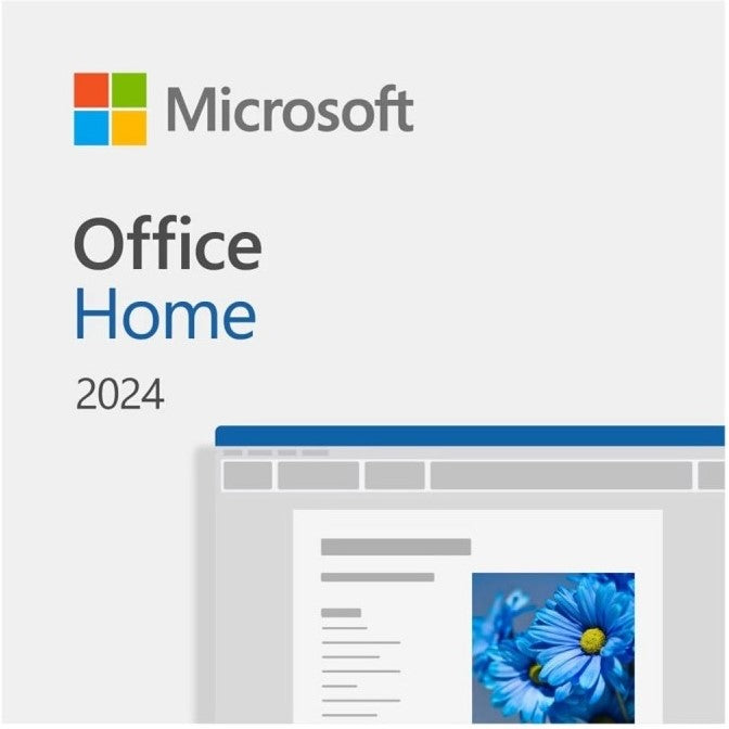 Microsoft Office Home 2024 ESD box displaying Word, Excel, PowerPoint logos for Windows and Mac.