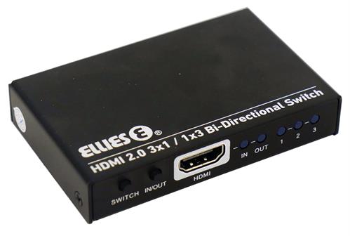 Ellies 3 Port Bi Directional HDMI Switch, supporting 4K @ 60Hz, with multiple HDMI connections.