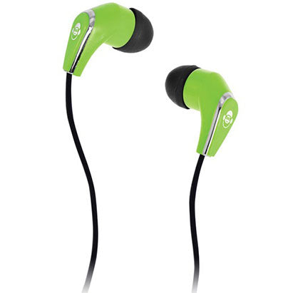 iDance Slam-35 In-Ear Stereo Earphones in green with silicone earbud sleeves.