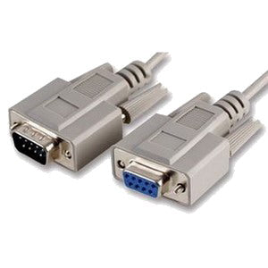 UniQue 9 Pin Male to Female Serial Cable, 6 feet long, grey color, used for data transfer.