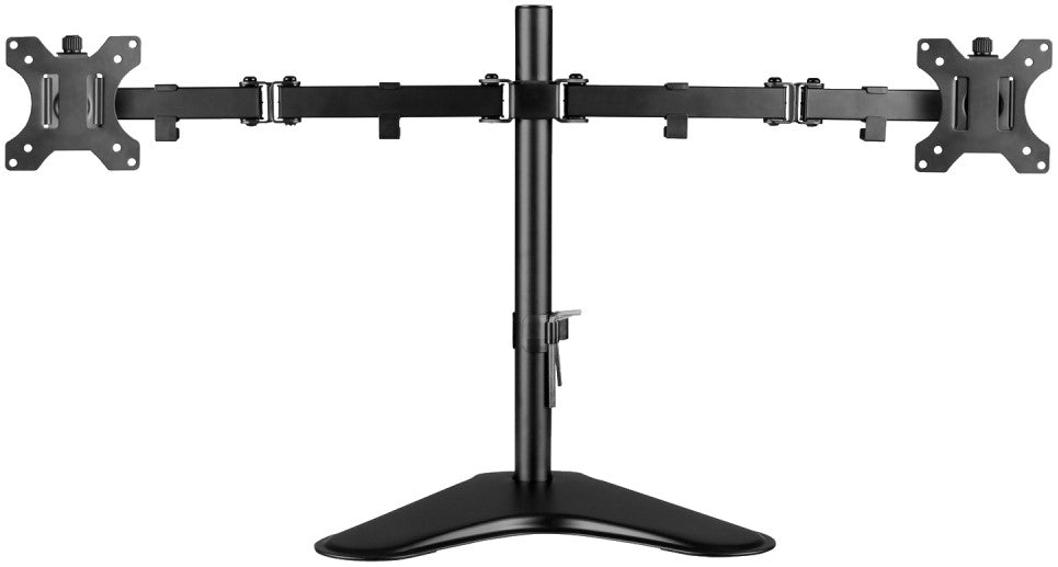 Unimount Dual Arm Monitor Stand with free tilting and swiveling arms for dual monitors.