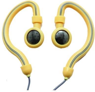 Geeko Innovate Hook On Ear Dynamic Stereo Earphones in cream color, showcasing design and features.