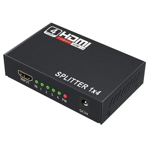 UniQue 4K Ultra HD 4 Port HDMI Splitter with 1 input and 4 outputs.