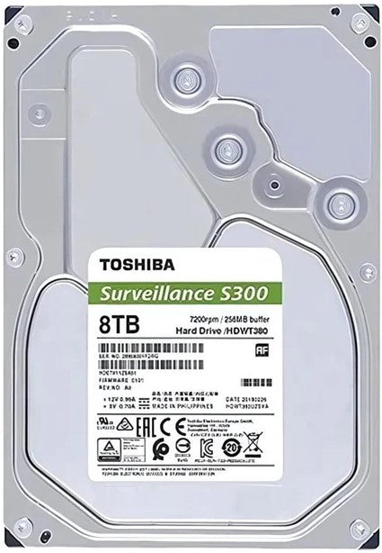 Toshiba S300 8TB Surveillance SATA Hard Drive, 3.5 inch, 7200rpm, 512MB buffer.