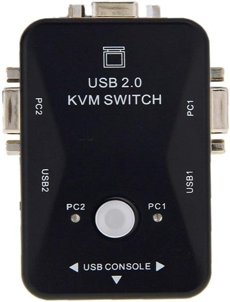 UniQue 2 Port VGA USB KVM Manual Switch with button and LED indicators.