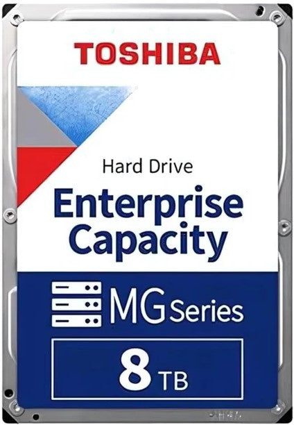 Toshiba MG10 Enterprise 8TB hard drive, 3.5-inch, 7200rpm, designed for high-performance storage solutions.