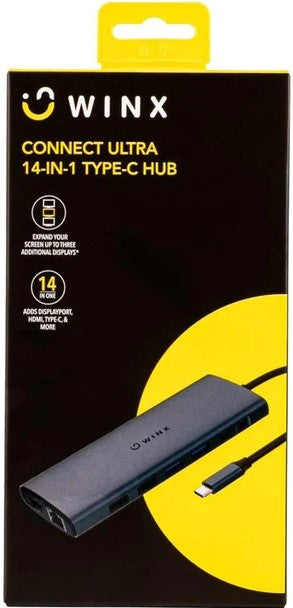 Winx CONNECT Ultra 14-in-1 Type-C Hub Silver with multiple ports and sleek design.