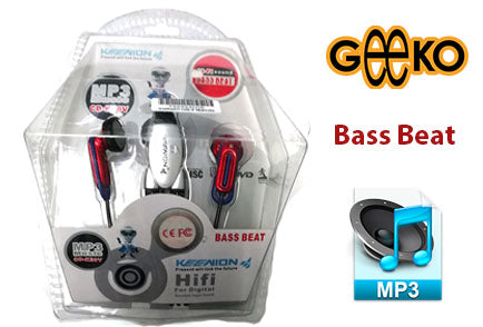Geeko In Ear Wired Earphones in red and blue with volume control, 15mm driver. Ideal for MP3, MP4, and laptops.