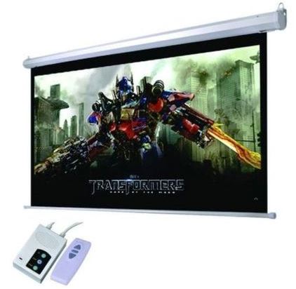 Esquire motorized projector screen 180x180cm with RF remote control, ideal for home and business use.