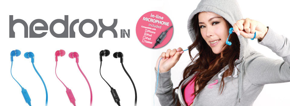 iDance Hedrox-IN 20 In-Ear Stereo Earphones in Pink with microphone and flat cable.