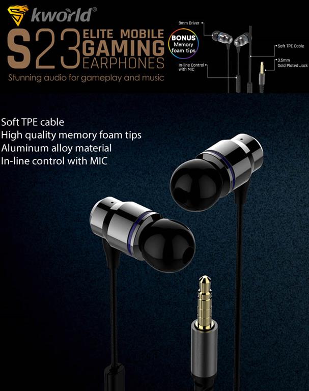 Kworld KW S23 In Ear Elite Mobile Gaming Earphones - Computer Gaming Hardware