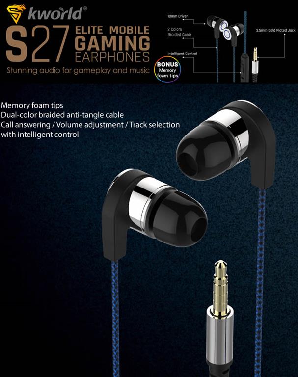 Kworld KW S27 In Ear Elite Mobile Gaming Earphones - Computer Gaming Hardware