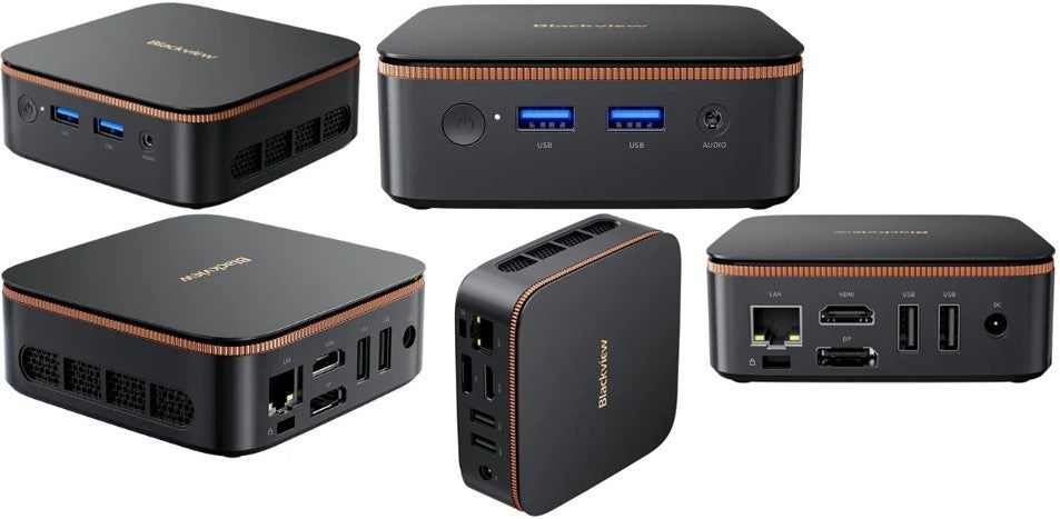 Blackview MP20 Mini PC with 8GB RAM, 256GB SSD, and Intel Graphics.