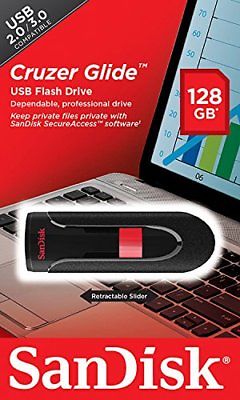 Sandisk Cruzer Glide 128GB USB 3.0 Flash Drive with retractable design.