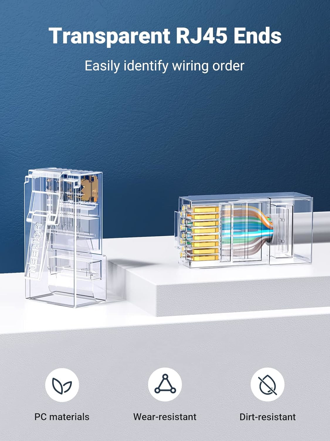 UGreen Cat6 RJ45 Modular Plugs (50 Pcs)–Transparent with Gold Contacts