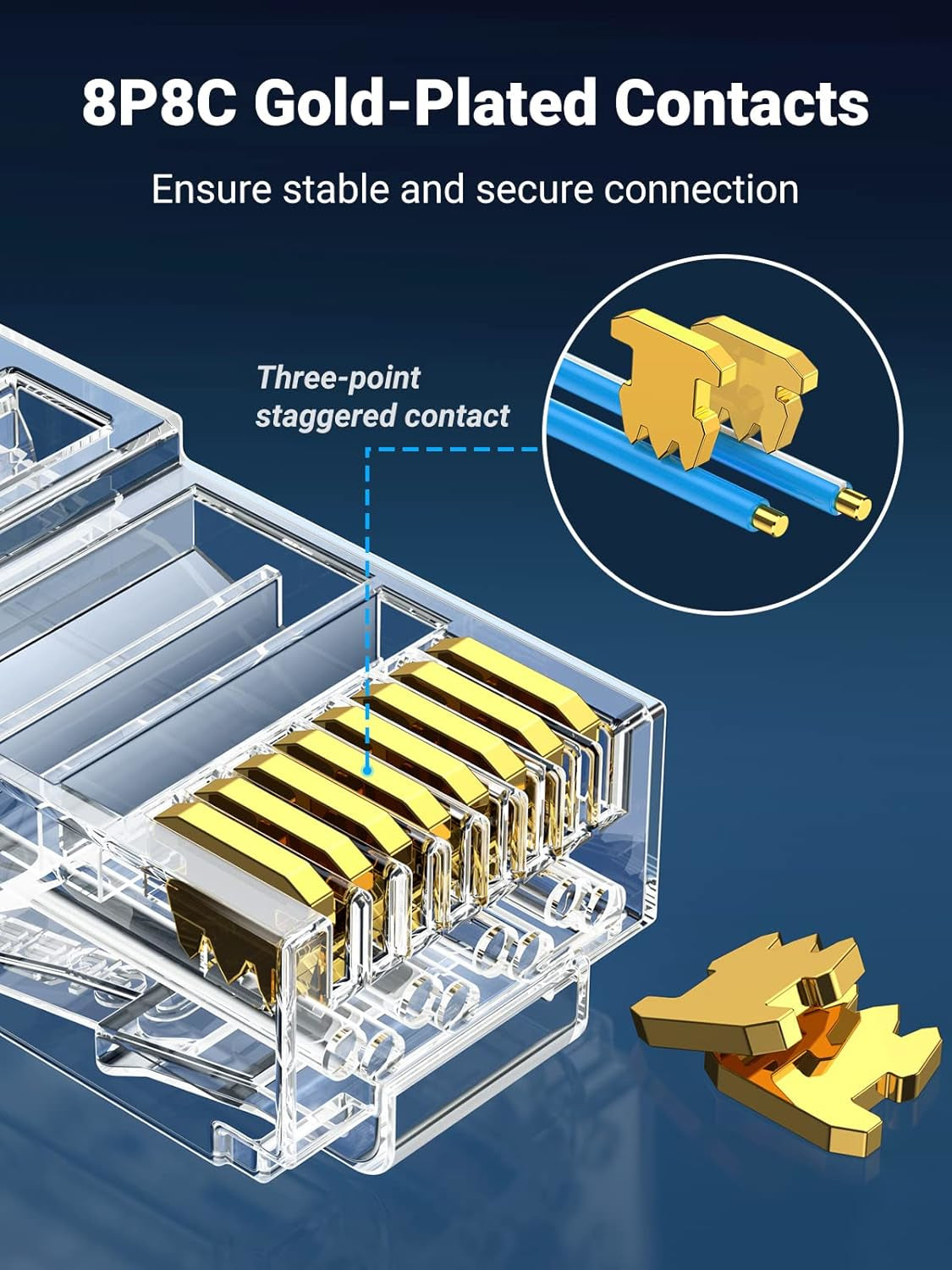 UGreen Cat6 RJ45 Modular Plugs (50 Pcs)–Transparent with Gold Contacts