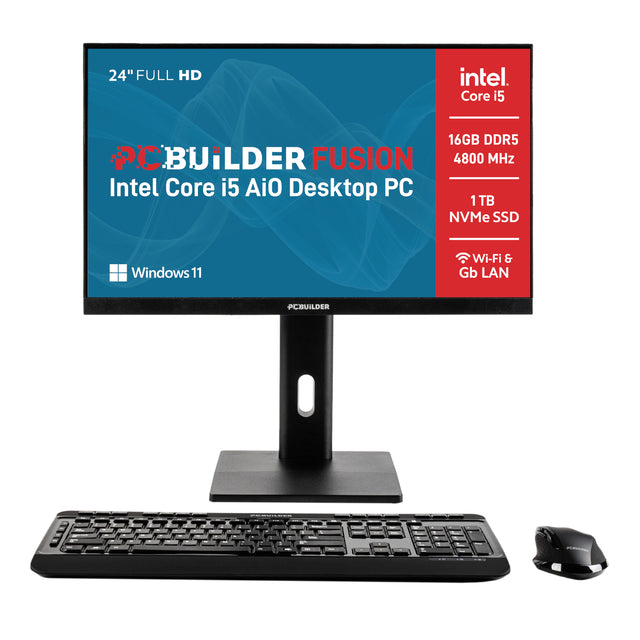 PCBuilder FUSION 24" Intel Core i5-12400 16GB DDR5 1TB Windows 11 Pro AiO Desktop PC